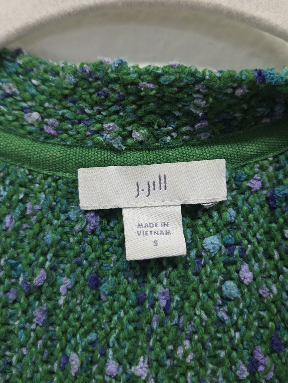 J. Jill Open Front Cardigan Sweater Green Confetti Tweed Textured Ribbed Long Sm - Picture 5 of 10